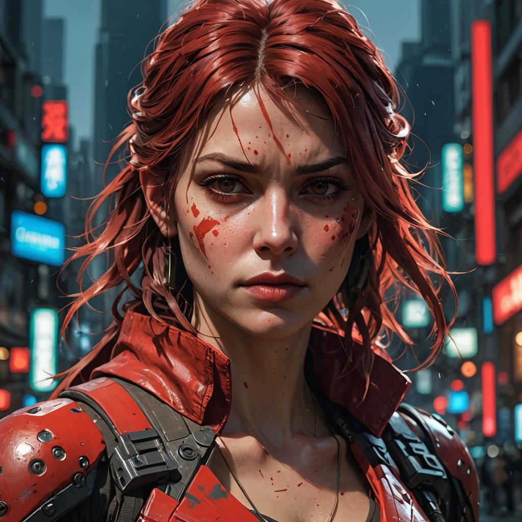 Hyperdetailed Portrait of Girl in Red, Art Deco Style