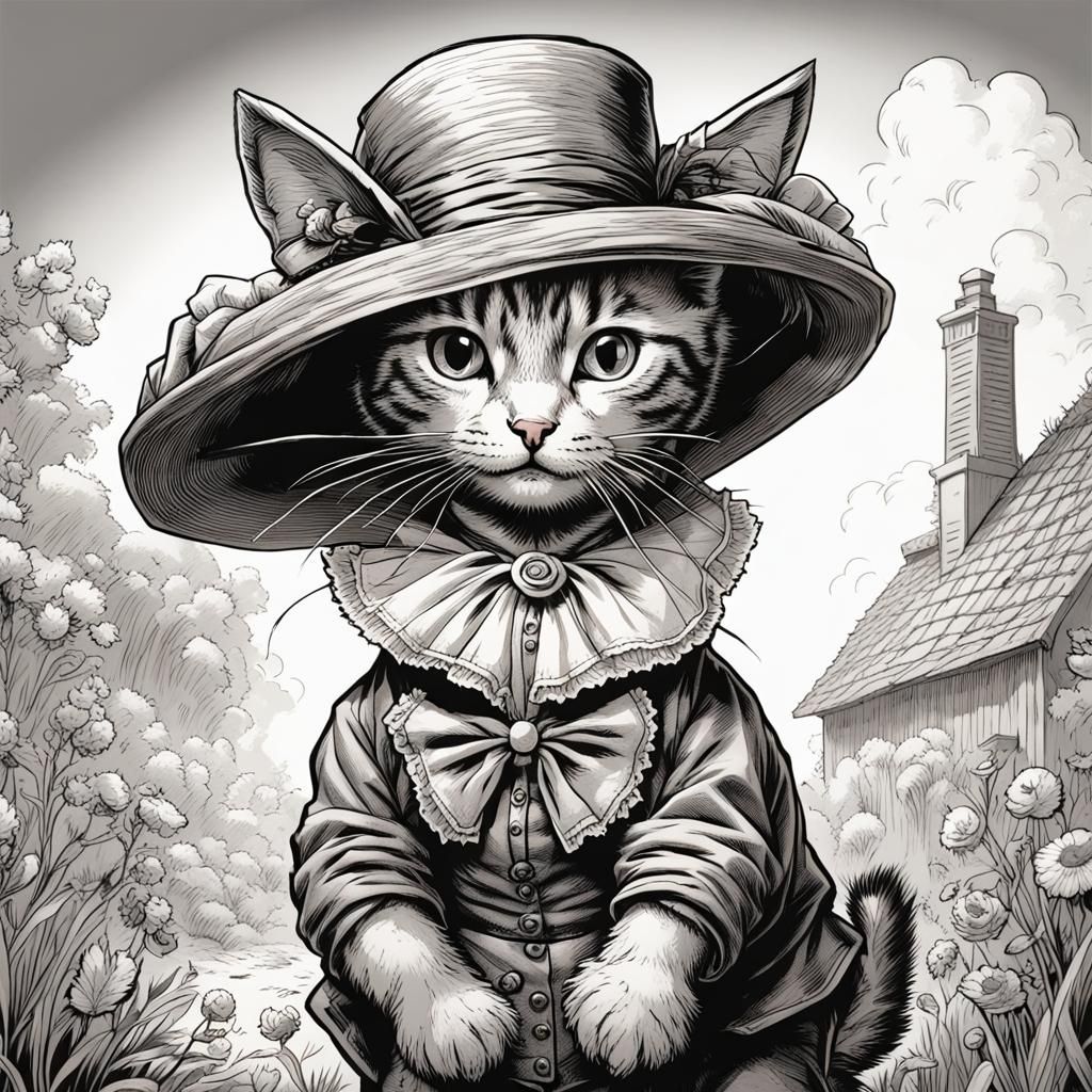Victorian Kitten in Tenniel's Comic Style