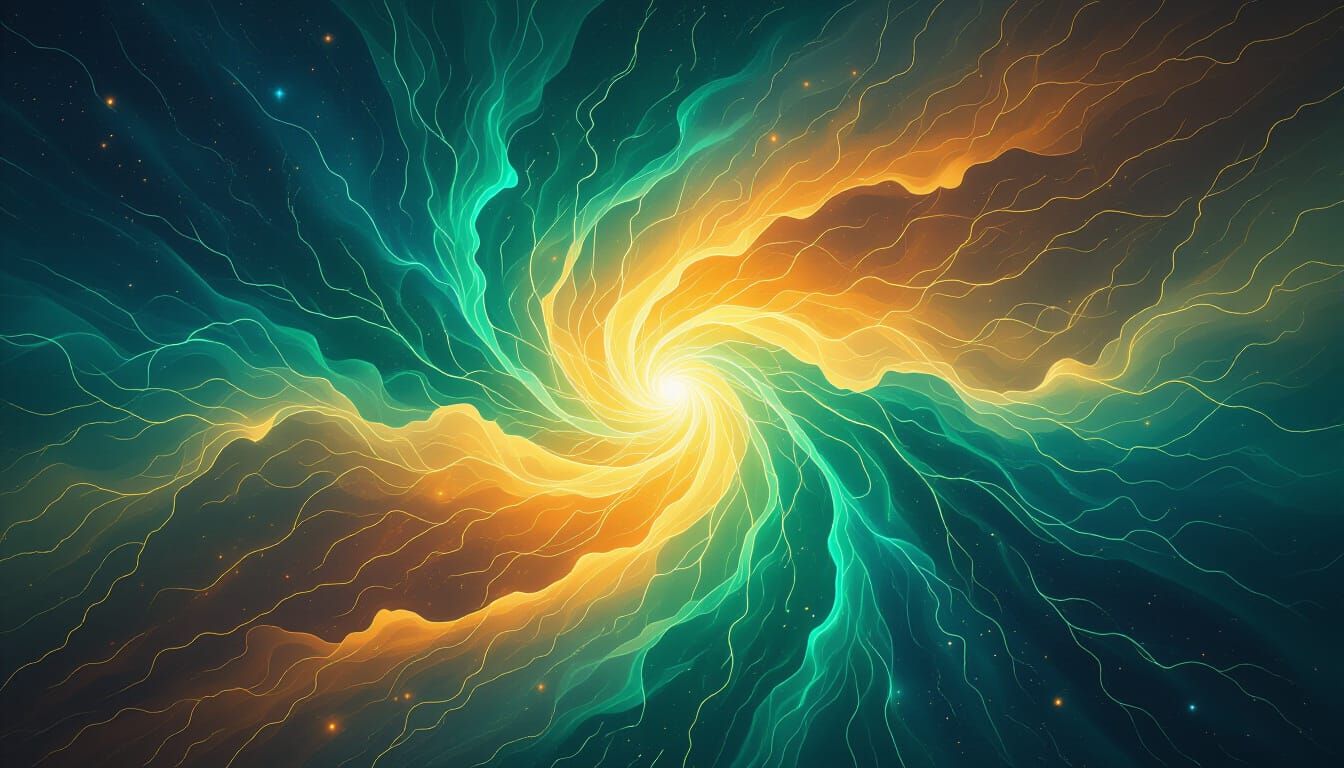 Abstract Nuclear Energy: Emerald, Blue, and Gold Power