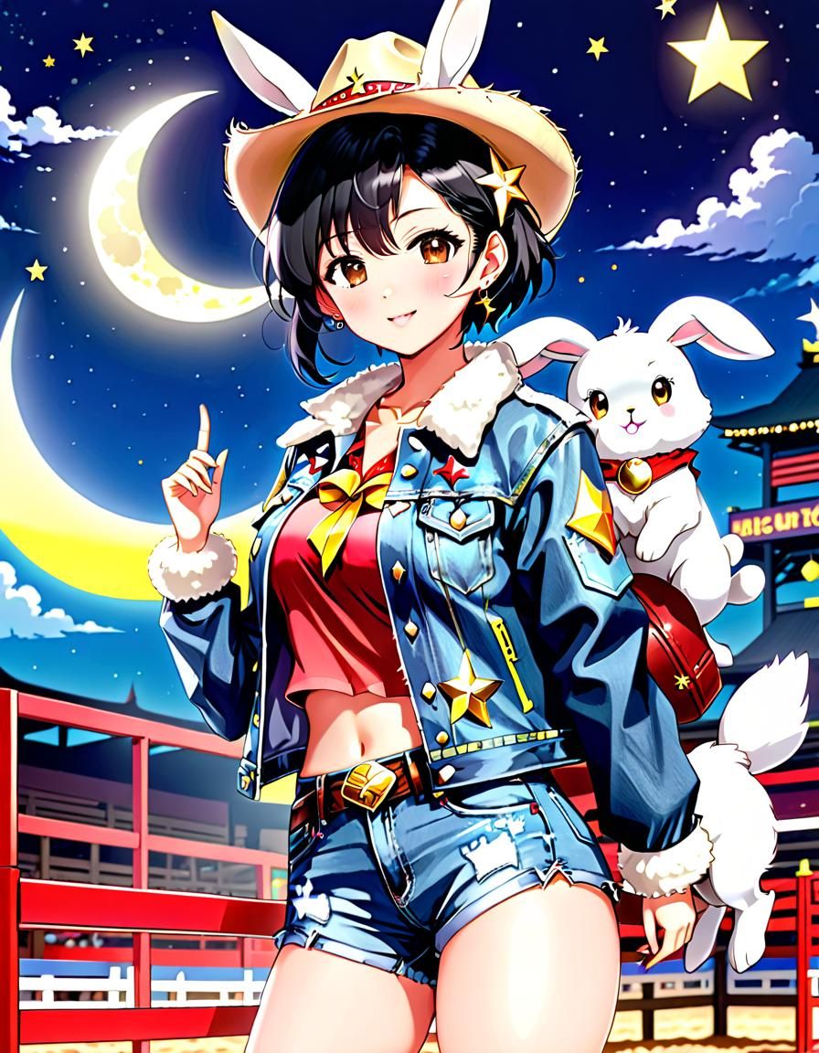 Anime Cowgirl Moon Rabbit at the Rodeo