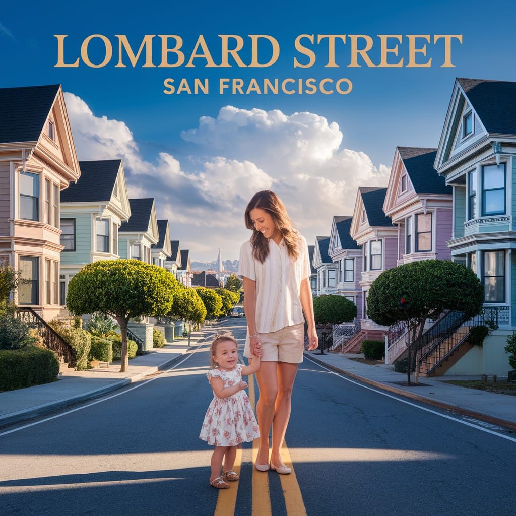 Charming Family Scene on Iconic Lombard Street in San Franci...