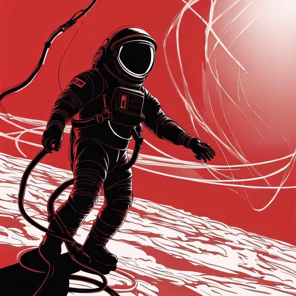 Monochrome Astronaut Silhouette on Red Background