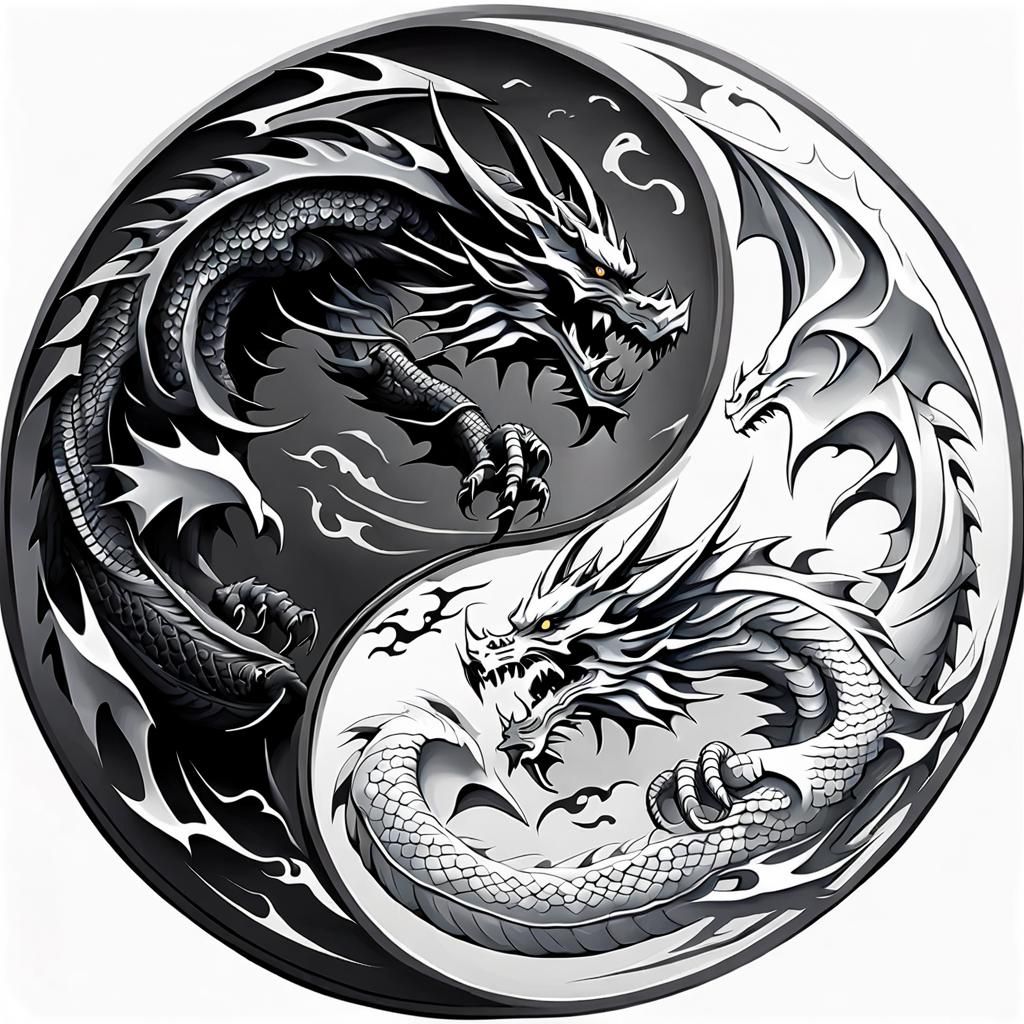 Yin Yang Dragons in Greyscale
