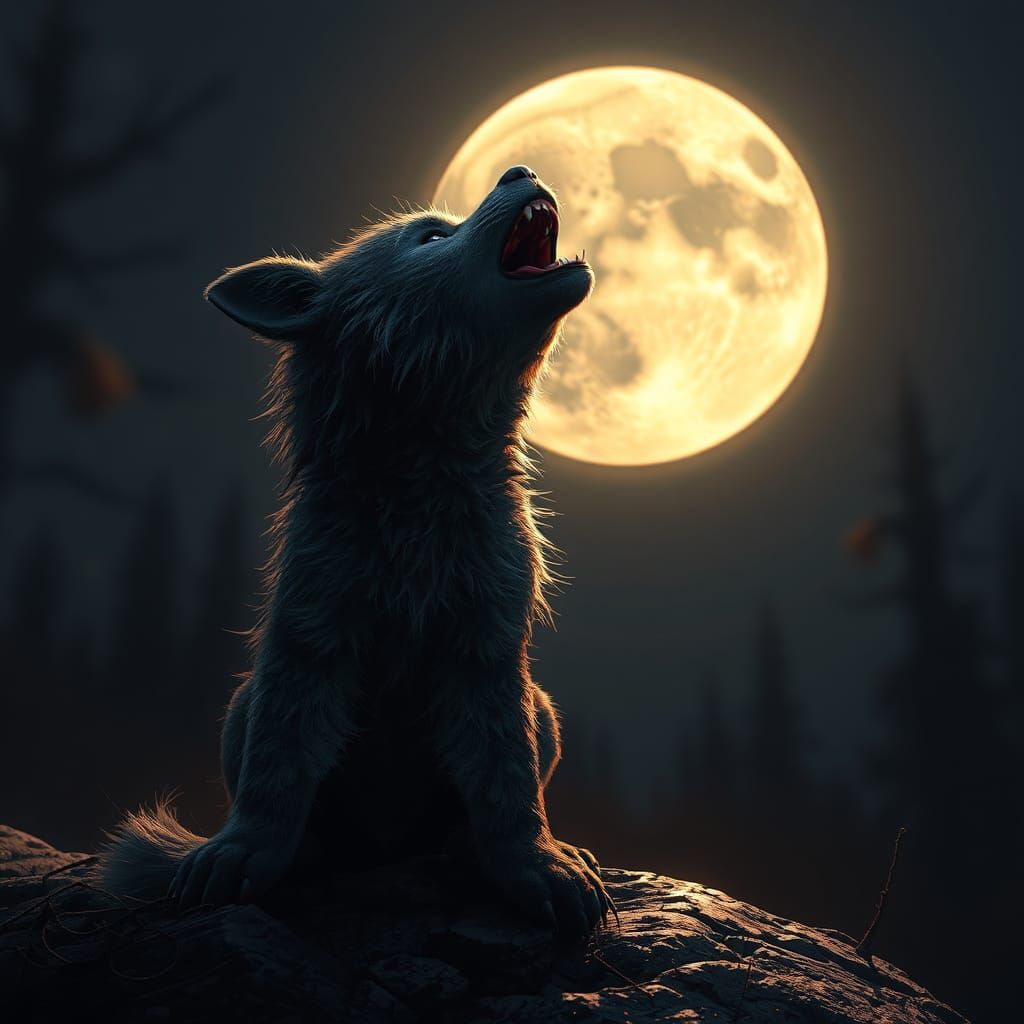 Baby Werewolf Howling: Dark Fantasy Concept Art