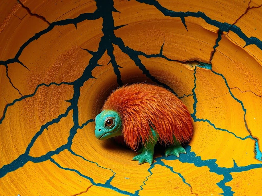 Two-Headed Creature in Grotto, Beksiński Style