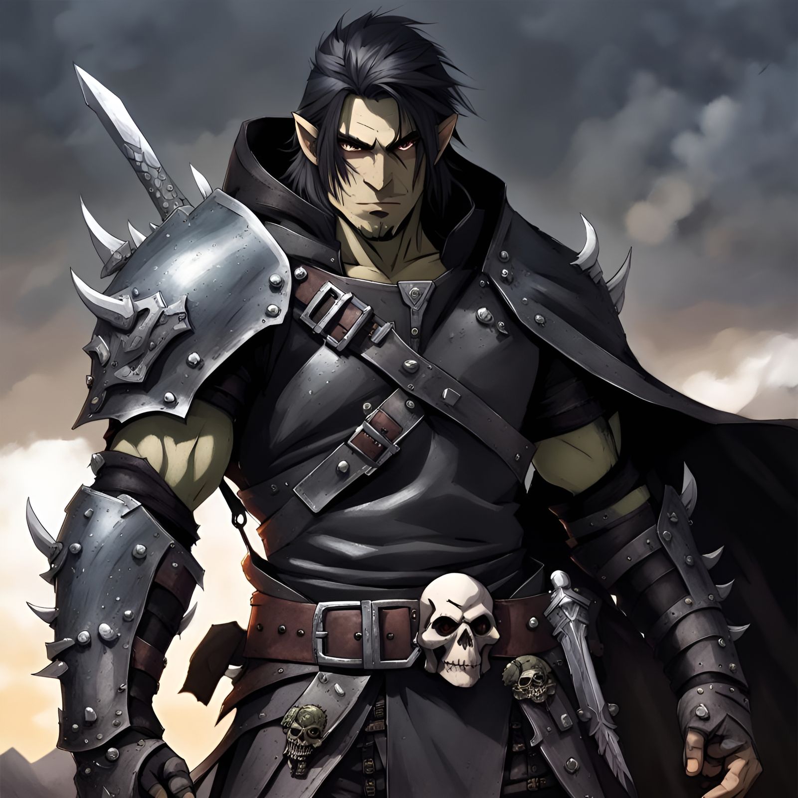 Anime Orc Warrior in Dark World, Digital Matte Painting