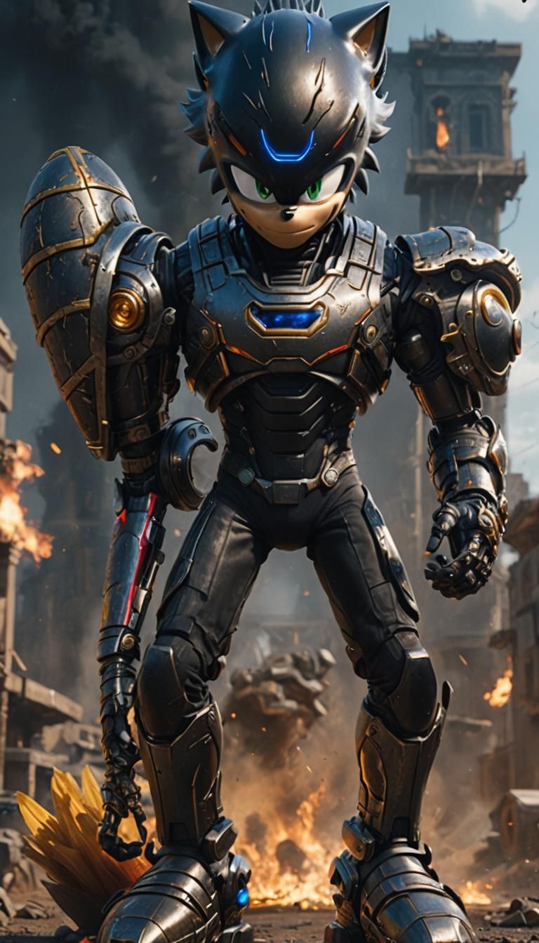 Black Shirt and Sonic Helmet in Detailed Matte Painting
