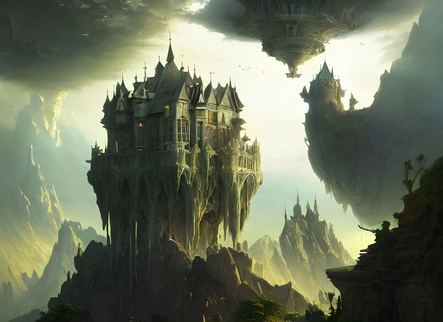 Gravity Defying Castle in Lush Landscape