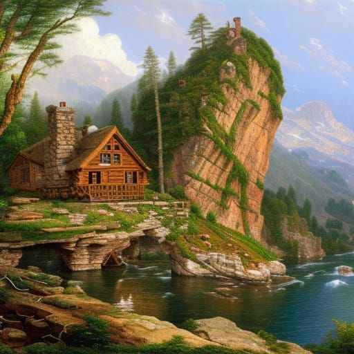 Cliffside Cabin in Romantic Landscape Style