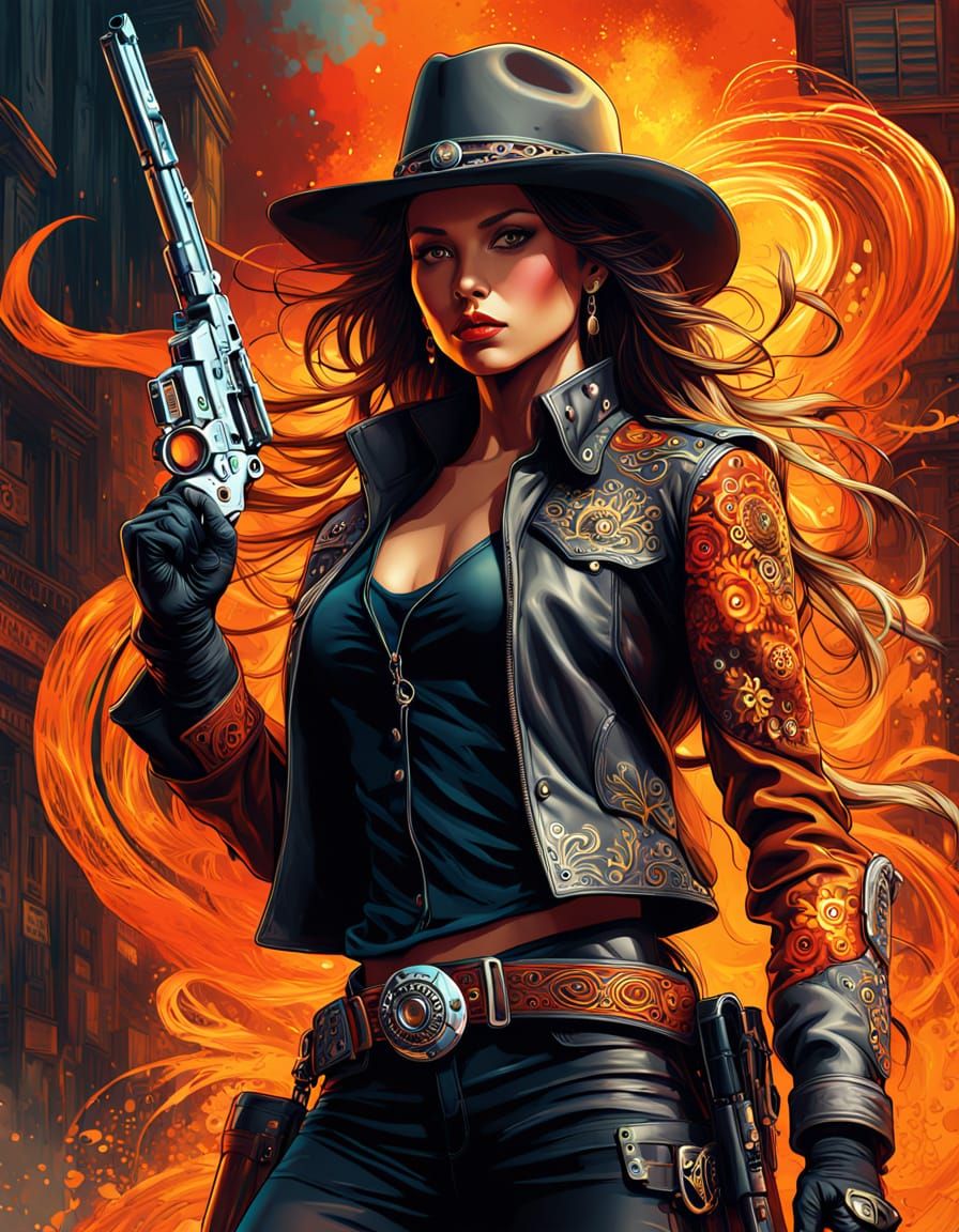 A gunslinger in Airbrush  Art style