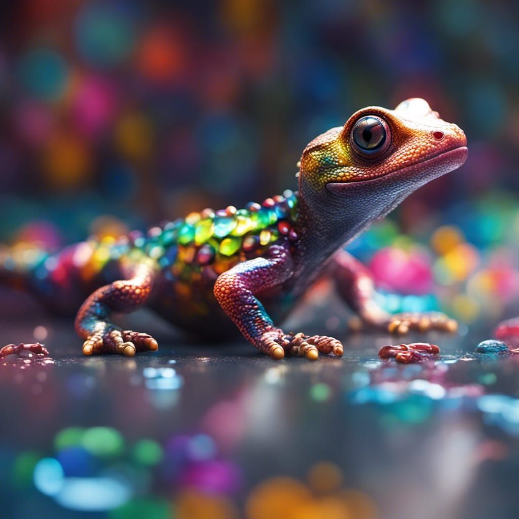 Hyperrealistic Blown Glass Gecko in Splash Art Style