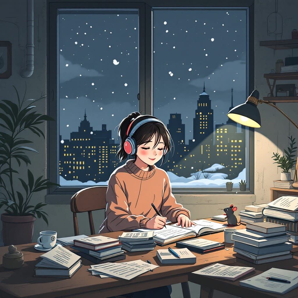 Cozy Study Scene in a Japanese Manga Style