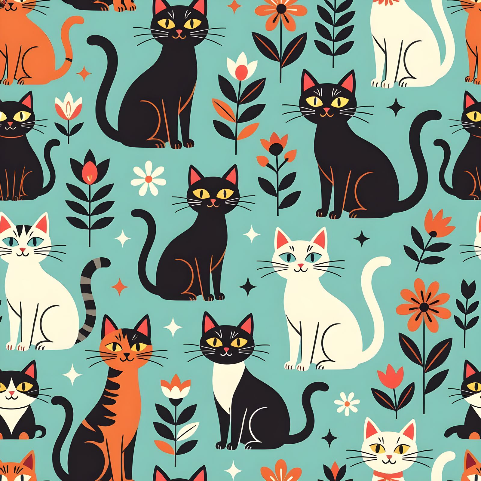 Retro 50s Cartoon Cat Pattern