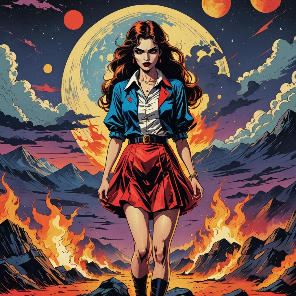 Vampire in Pulsating Miniskirt, 80s Comic Style