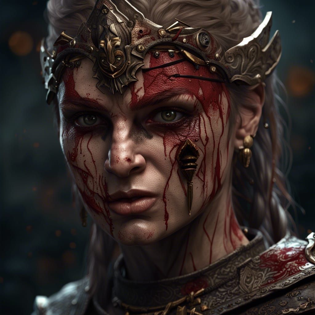 Fierce Female Warrior in Detailed Matte Painting