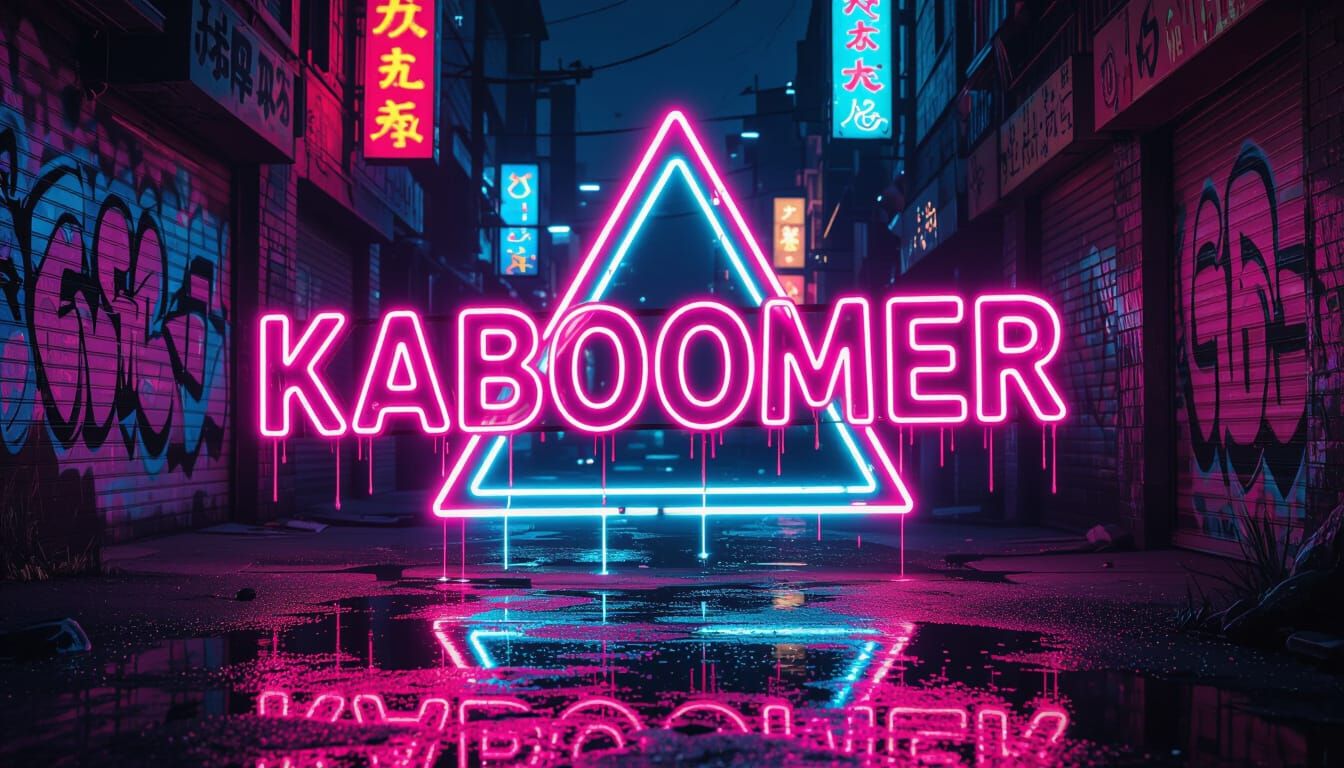 KABOOMER in Neon-Lit Urban Alleyway