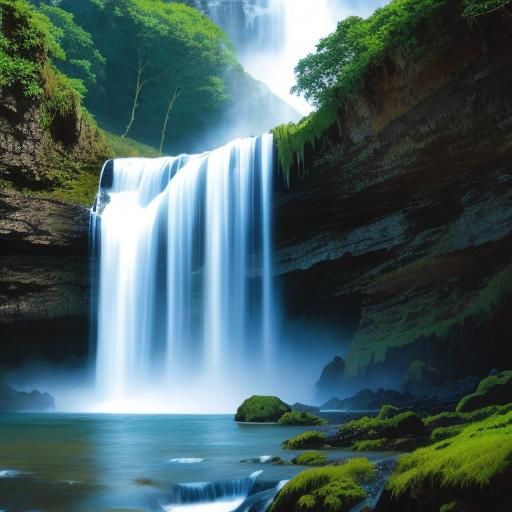 Picturesque Waterfall Generated From Simple Prompt