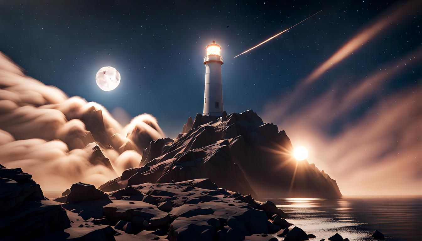Lighthouse on Asteroid with Vapor Trail in 3D