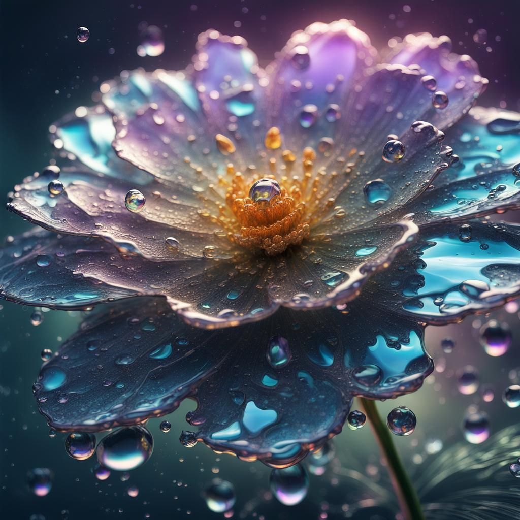Dreamy Flower with Dew Drops, Fluid Fractals