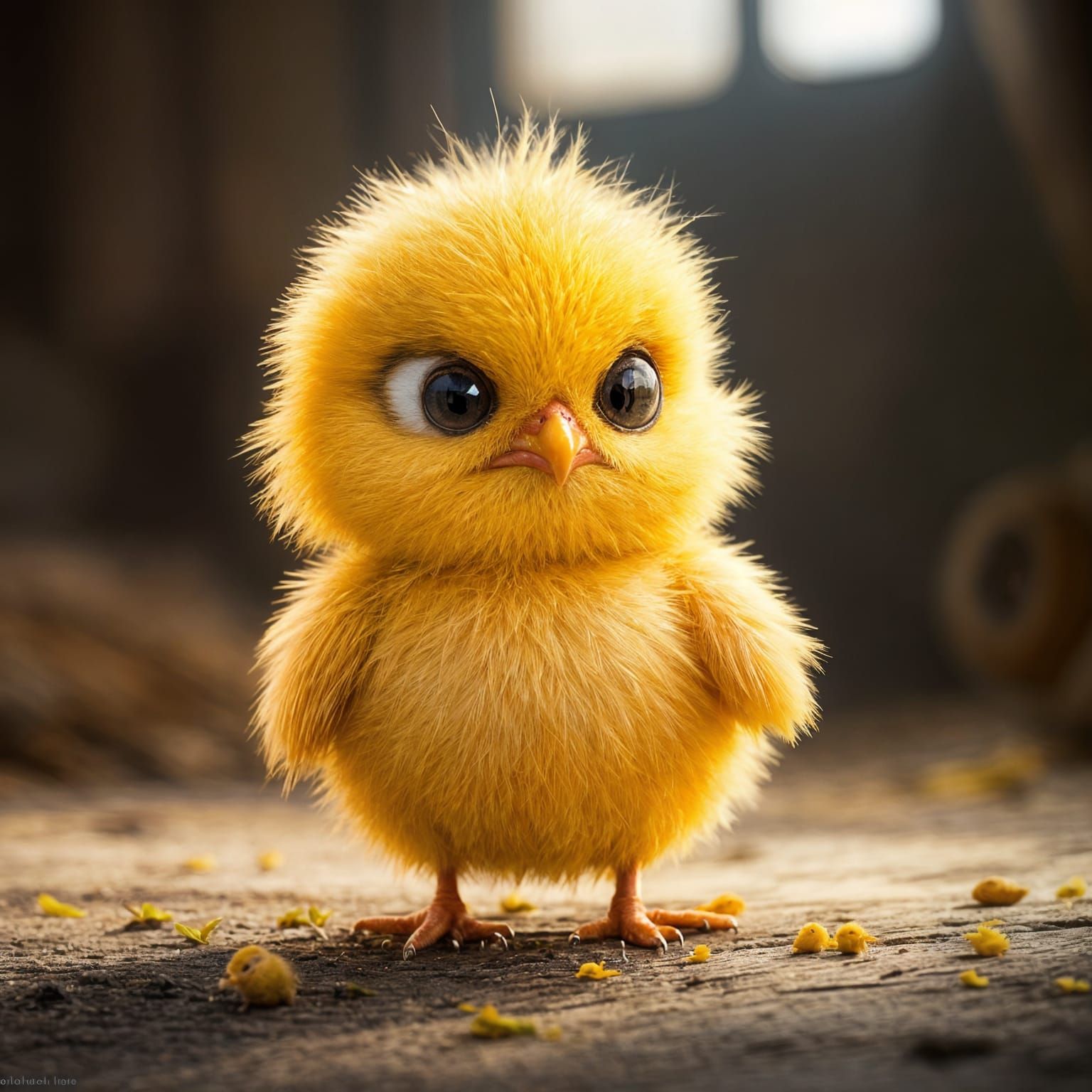 Grumpy Animated Chick in Cozy Barn