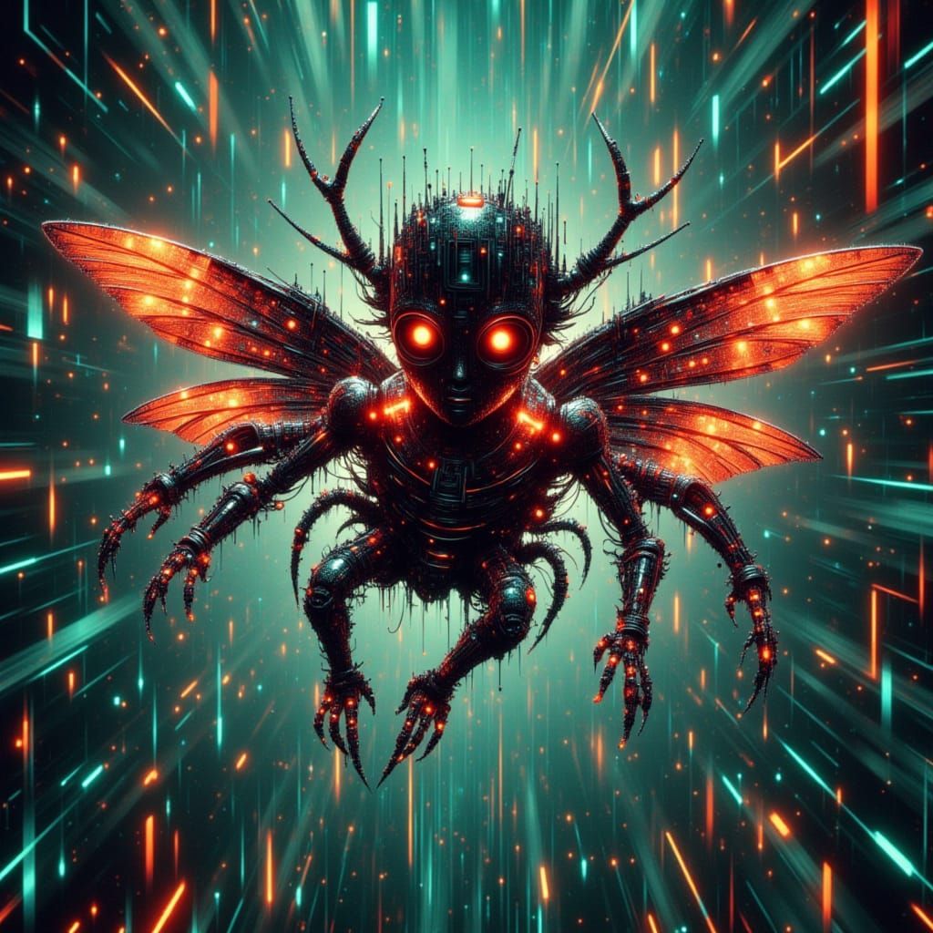Cyberfairy Robot Glitching Through the Matrix