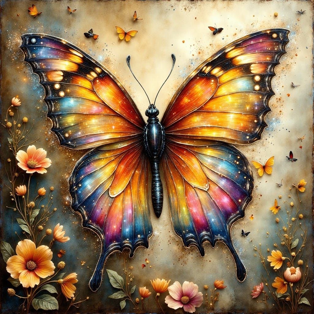 Vibrant Sci-Fi Butterfly in Bold Colors