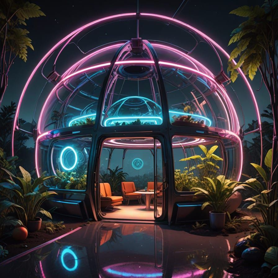 Futuristic Mars Habitat with Sustainable Dome and Lush Green...