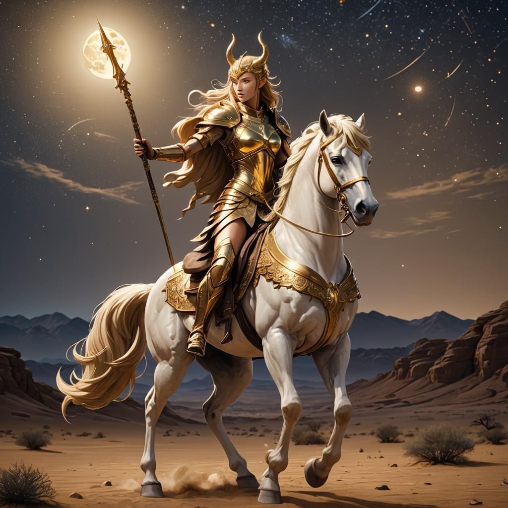 Majestic Armored Centaur in Moonlit Desert, Anime Style