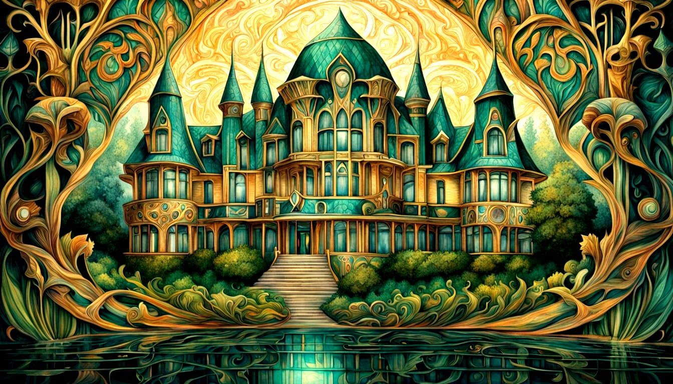 Mansion Carved from Colored Pencils in Art Nouveau Style