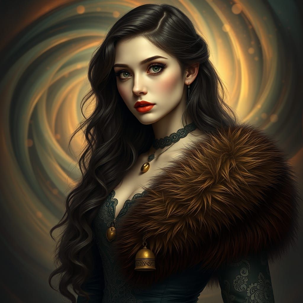 Victorian Woman with Fur Stole in Hyperrealistic Style
