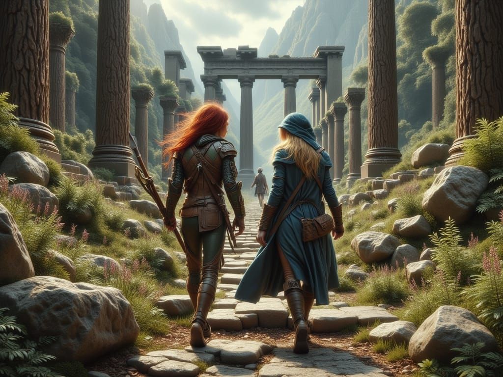 Elf Scout and Human Mage Explore Ancient Ruins