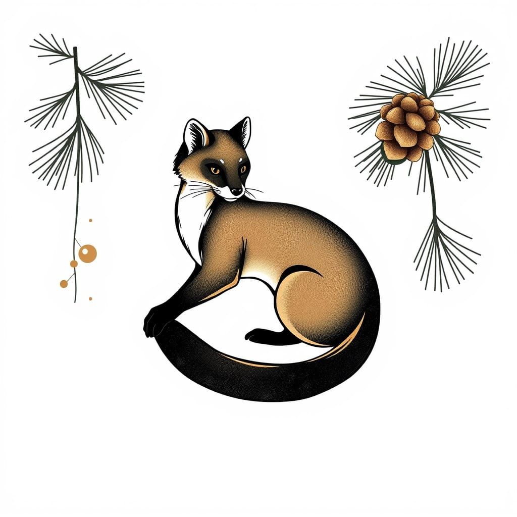 Sleek Pine Marten Embodies Minimalist Tattoo Art
