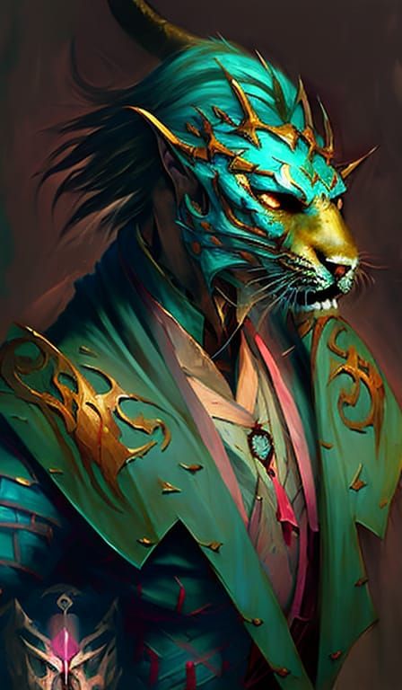 Ronin Monster with Tiger Mask in Anime Style