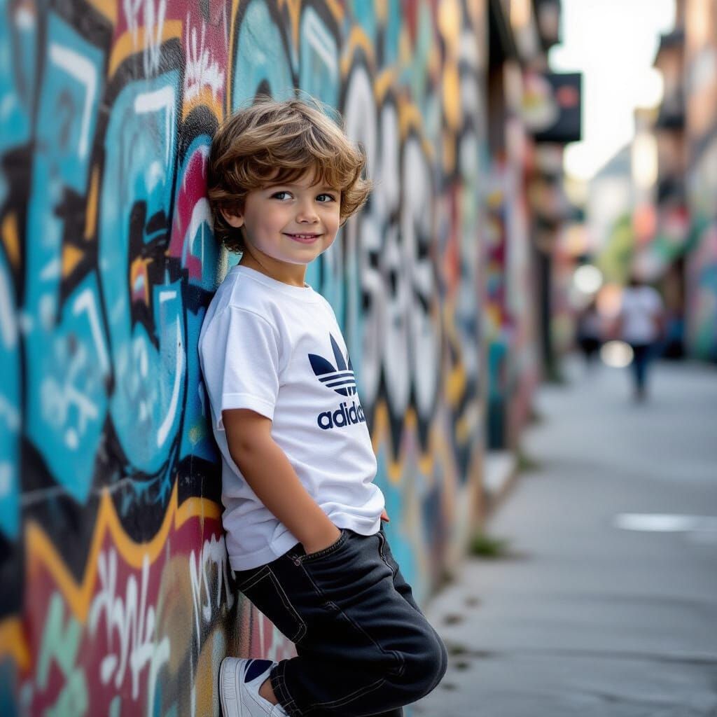 Boy in Street Art Scene, Polychromatic Aesthetic