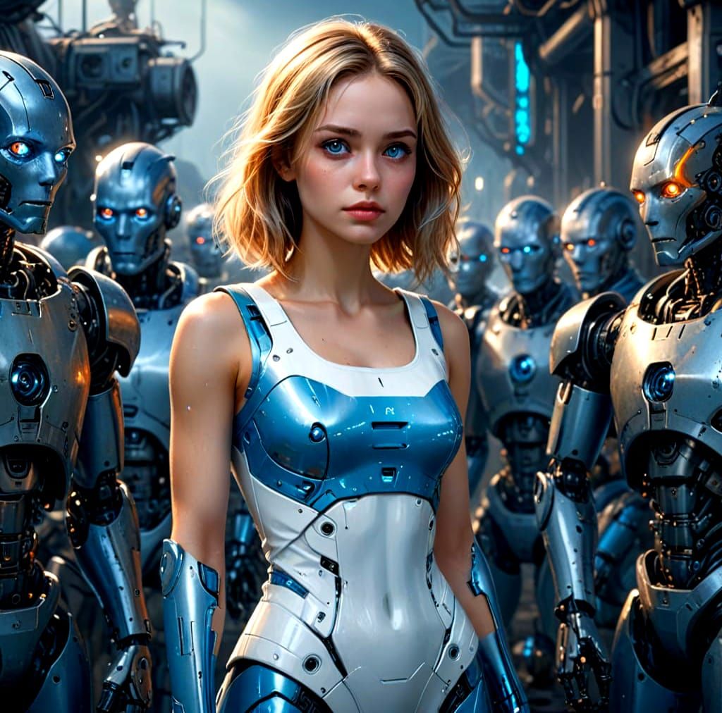 Last Human Girl Among Robots in Futuristic City