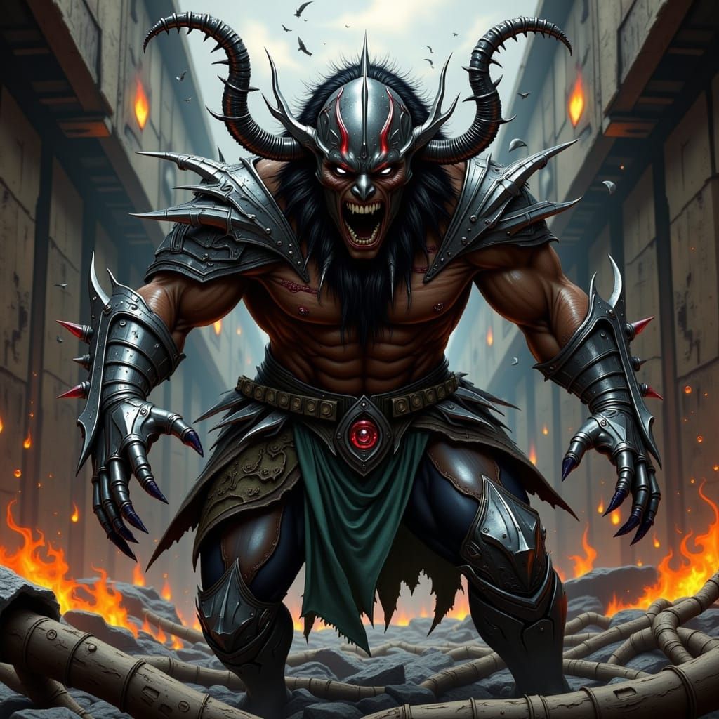 Cyberpunk Warrior Engages in Brutal Arena Battle in Dark, Gr...