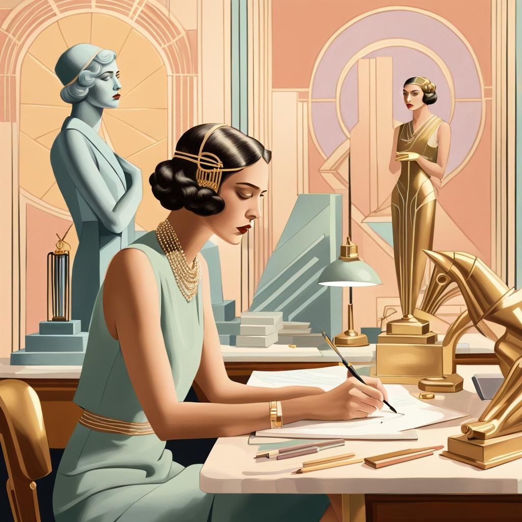 Art Deco Student in Pastel Digital Illustration