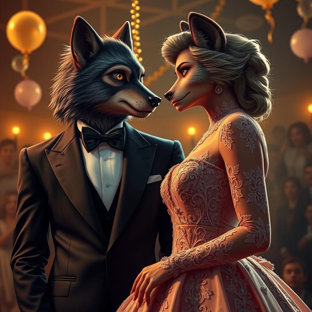 Werewolf Couple at Prom in Photorealistic Style