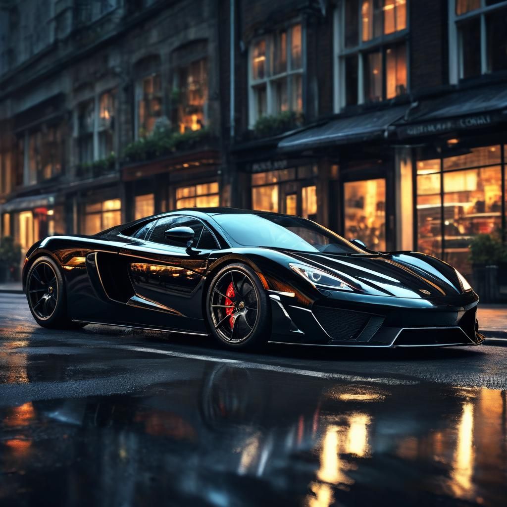 Sleek Black Supercar with Reflective Details
