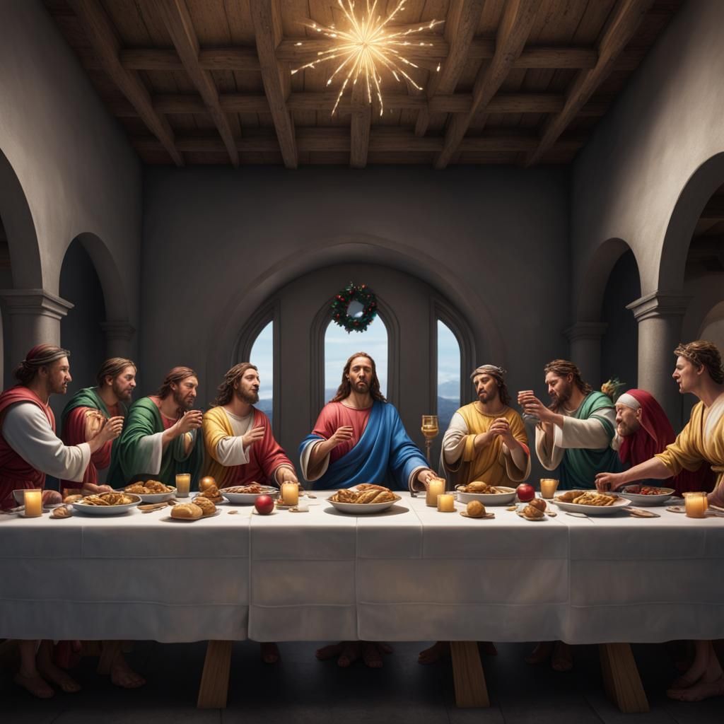 The Last Supper with Christmas Decorations