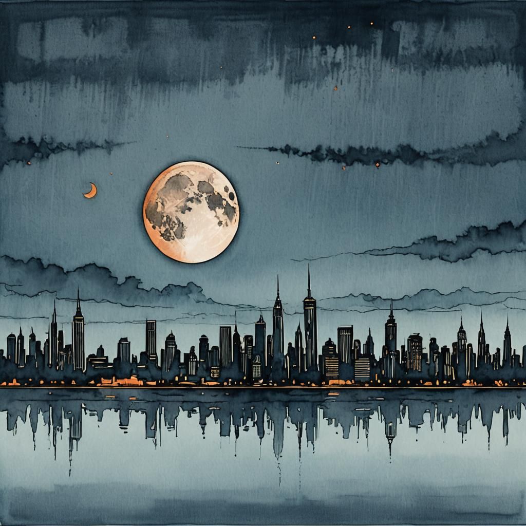 Minimalist Ink of New York City Skyline