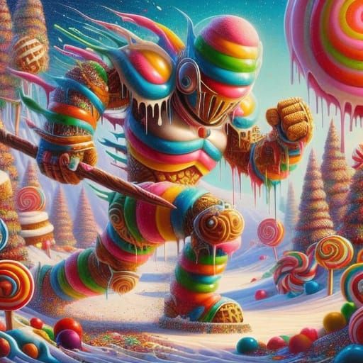 Whimsical Warrior Ramps Through Candyland in Vibrant Ice Cre...