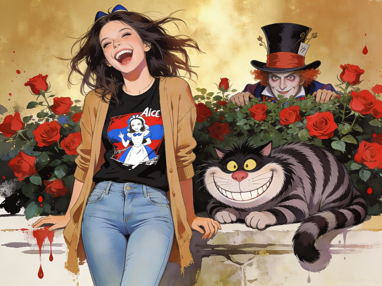 Alice in Wonderland with Cheshire Cat and Mad Hatter