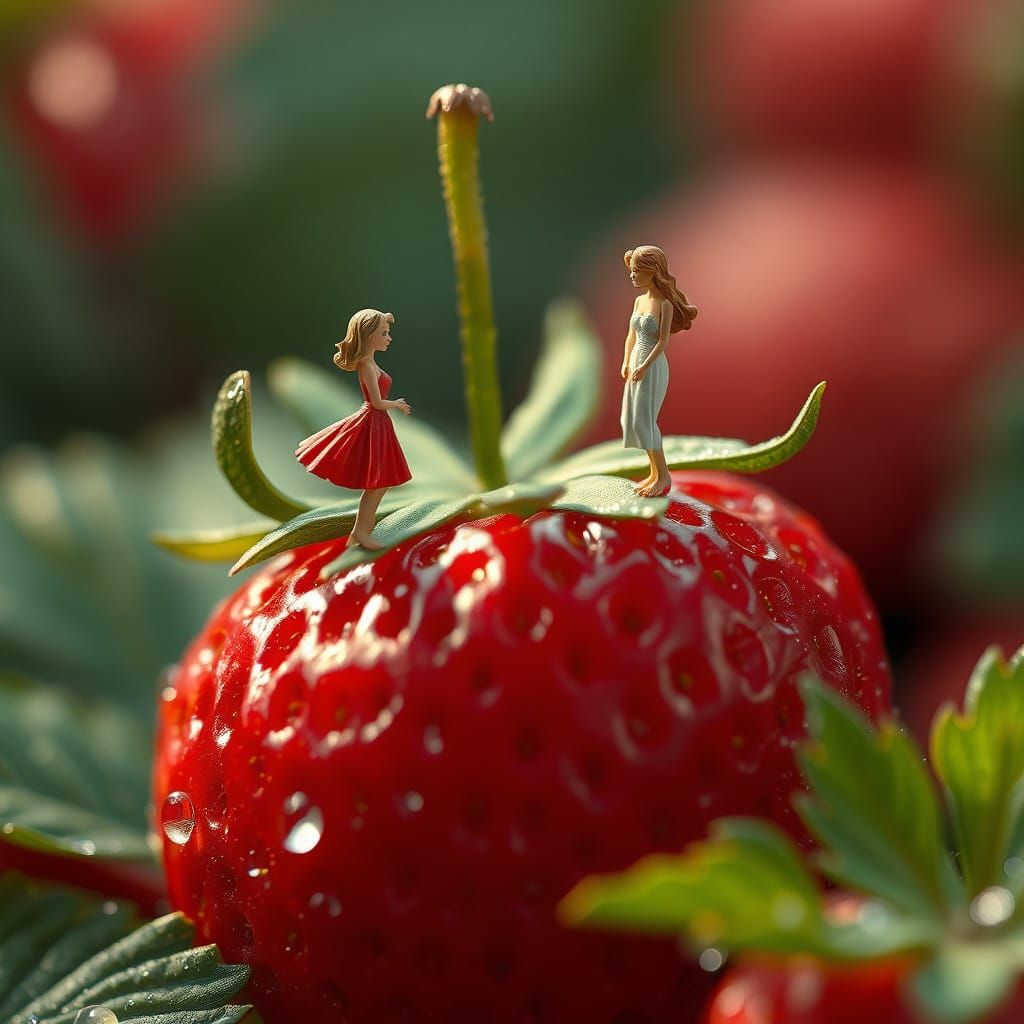 Whimsical Strawberry Scene in Dreamlike Style