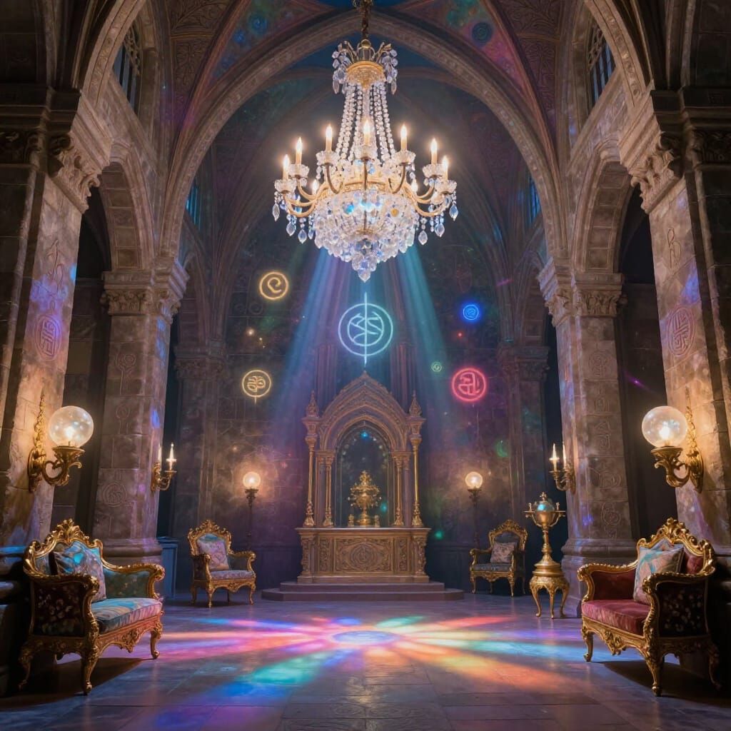 Enchanting Magical Interior with Gilded Furniture and Crysta...