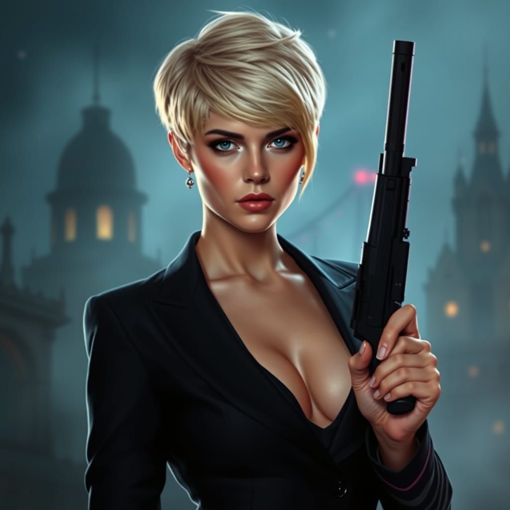 Ethereal Gotham Siren in Black Suit