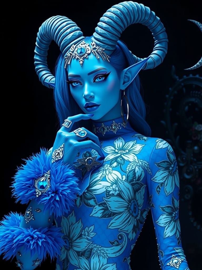 Cyberpunk Vampire in Luxurious Floral Body Suit