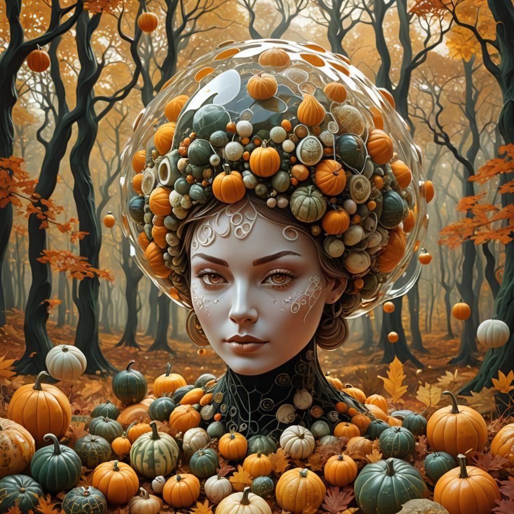 Gourd Cake in Autumn Sunlight with Woman in Bobble
