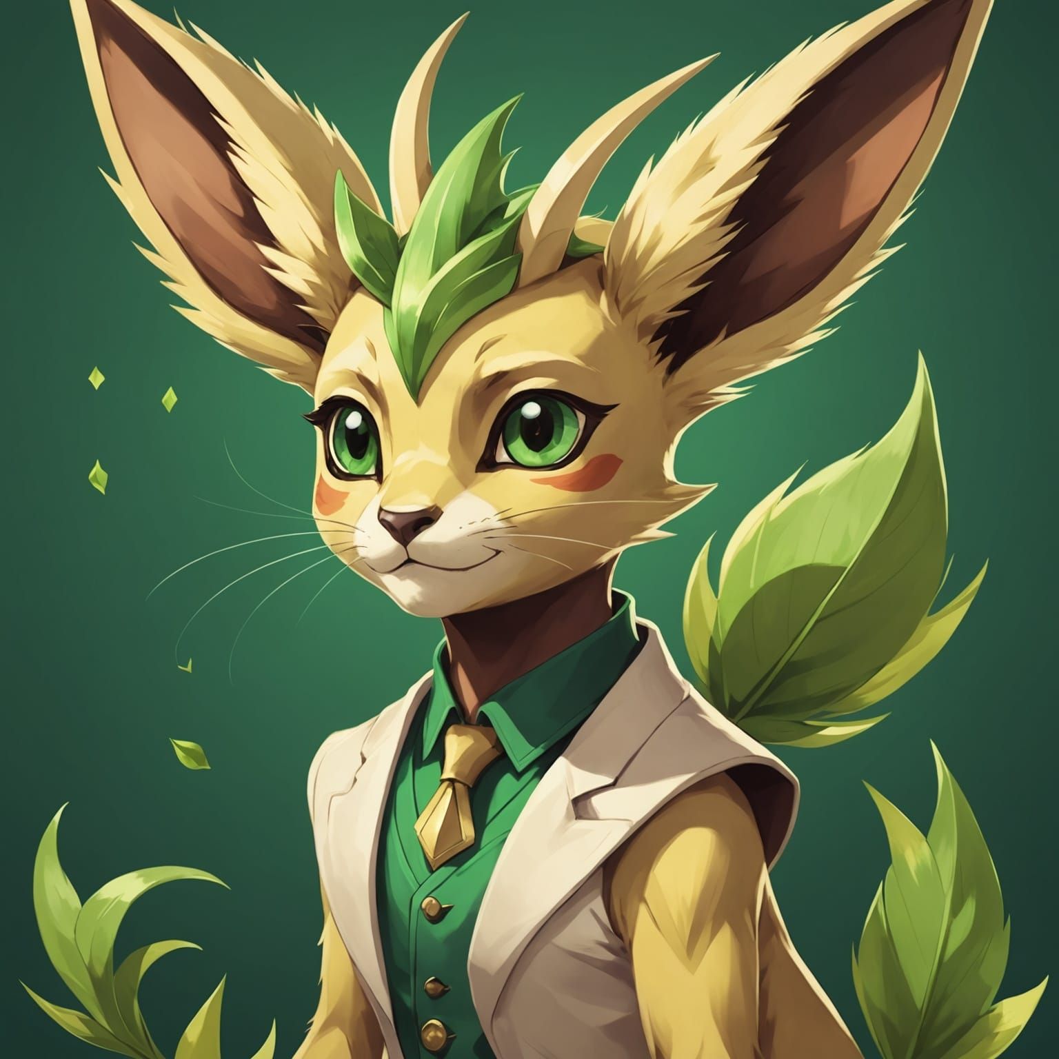 Anthropomorphic Leafeon Portrait in Anime Style
