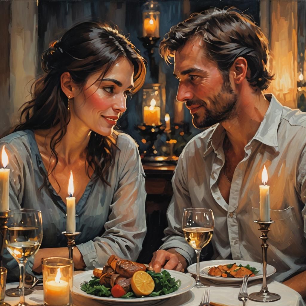 Romantic Couple's Impressionistic Candlelight Dinner